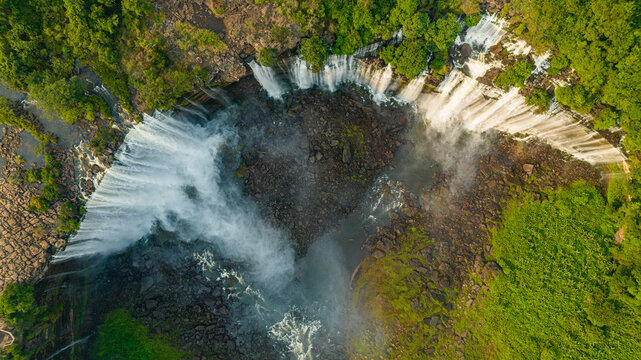 Aerial of the third highest waterfall in Africa, Calandula Falls, Malanje, Angola