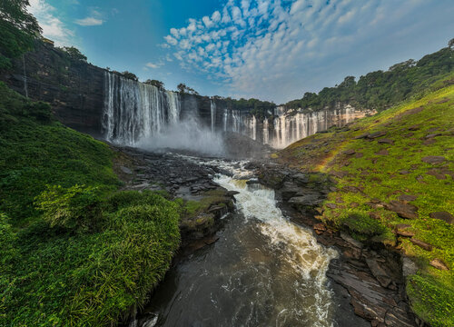 Aerial of the third highest waterfall in Africa, Calandula Falls, Malanje, Angola