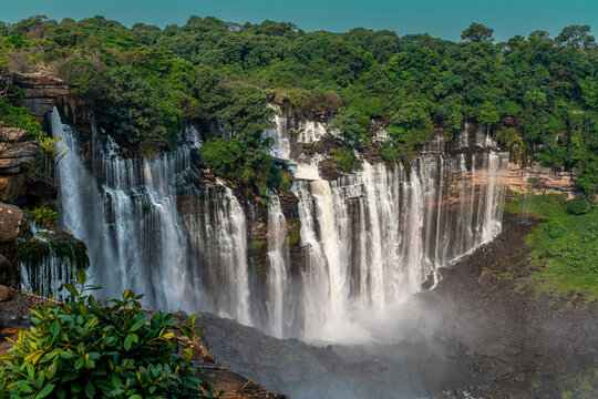 Aerial of the third highest waterfall in Africa, Calandula Falls, Malanje, Angola