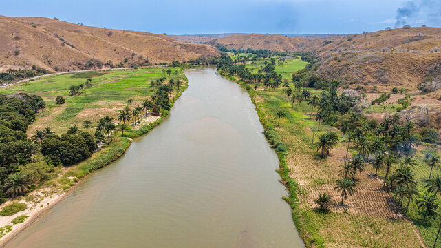 Aerial of the Cuvo River (Rio Keve) near the Binga waterfalls, Kwanza Sul, Angola