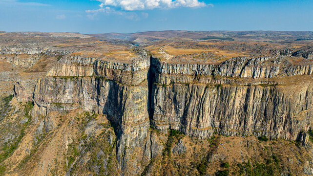 Aerial of the Tundavala Gap, great escarpment Serra da Leba, Lubango, Angola
