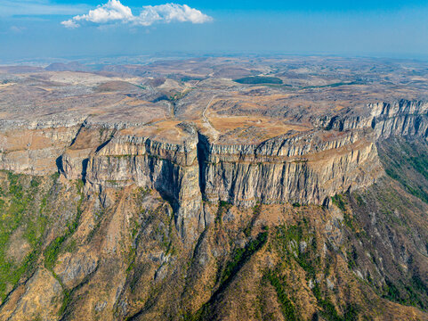Aerial of the Tundavala Gap, great escarpment Serra da Leba, Lubango, Angola
