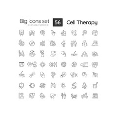 2D editable black big thin line icons set representing cell therapy, isolated simple vector, linear illustration.