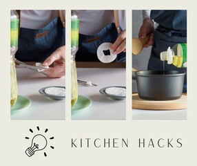 Kitchen hacks: Cotton pad on oil bottle to prevent oil from running down the bottle. Instruction steps.