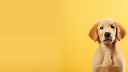 Adorable Golden Retriever Puppy on Bright Yellow Background