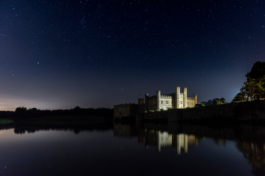 Leeds Castle at night, near Maidstone, Kent, England
