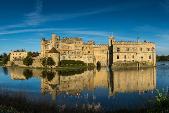 Leeds Castle in early morning sunlight, near Maidstone, Kent, England
