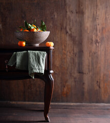 fresh tangerines on the table for a treat