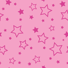 Striped pattern with a star. Pink texture Seamless vector stripes.  Fabric for wrapping wallpaper. Textile sample. Abstract geometric background. bright pink simple design. barbie  style