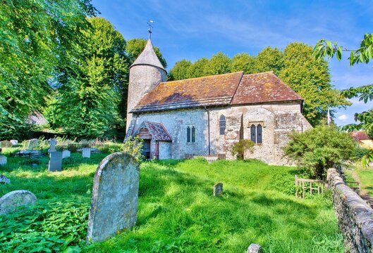 St. Peter's Church, built in the 12th century, one of only three churches in Sussex with a round tower, Southease, near Lewes, East Sussex, England