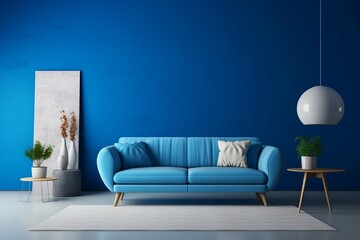 Modern interior of lounge and living room design and blue wall background.