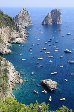 Faraglioni cliffs on Capri island, Bay of Naples, Campania