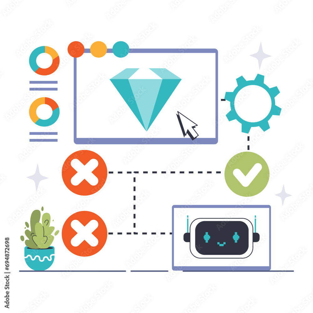 Poster reinforcement learning concept. a visual journey through reward-based algorithm training, with icons