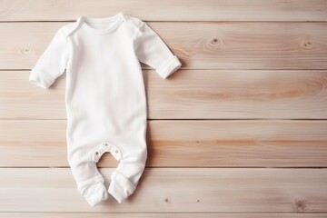 Blank white baby bodysuit mock up. Empty new born fabric sleepwear mock up, top view - obrazy, fototapety, plakaty