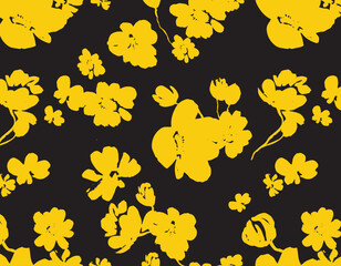 flowers hand drawn seamless pattern. ink brush texture.