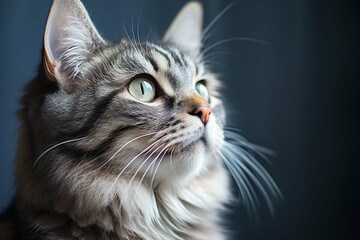 Portrait of a beautiful gray striped cat close up 