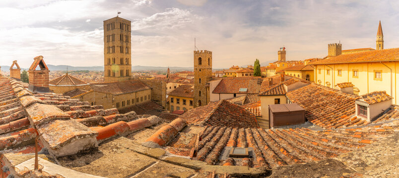 View of city skyline and rooftops from Palazzo della Fraternita dei Laici, Arezzo, Province of Arezzo, Tuscany
