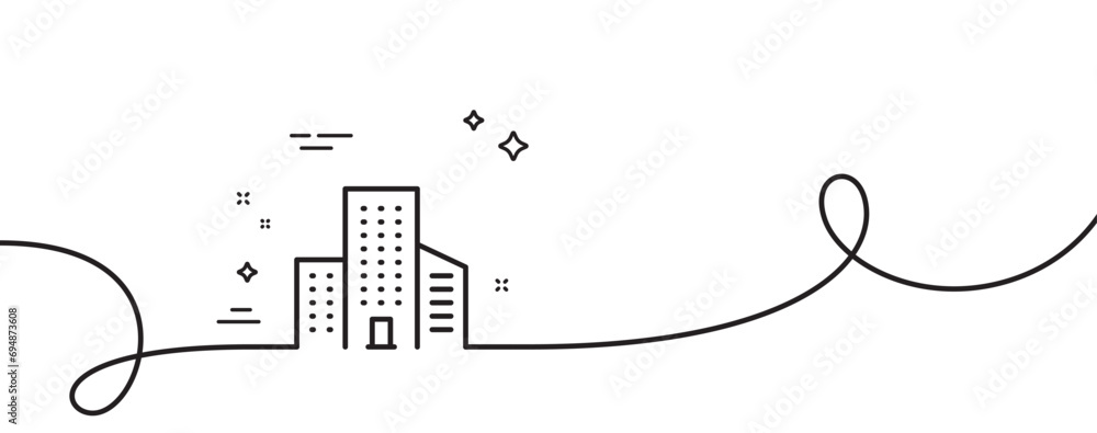 Poster buildings line icon. continuous one line with curl. city architecture sign. skyscraper building symb