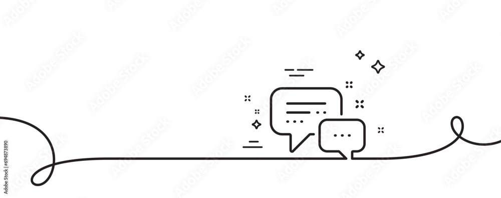 Poster employees messenger line icon. continuous one line with curl. speech bubble sign. chat message symbo