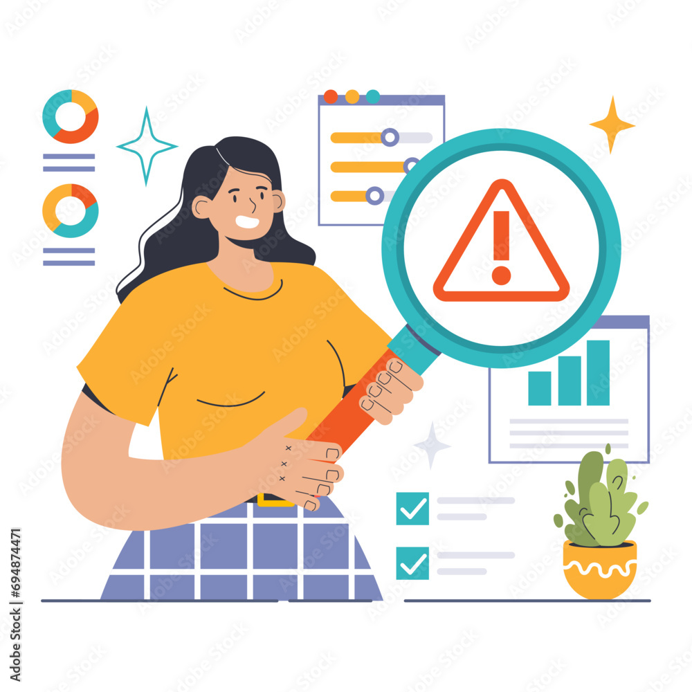 Poster risk management concept. an enthusiastic professional engages in proactive risk assessment, magnifyi