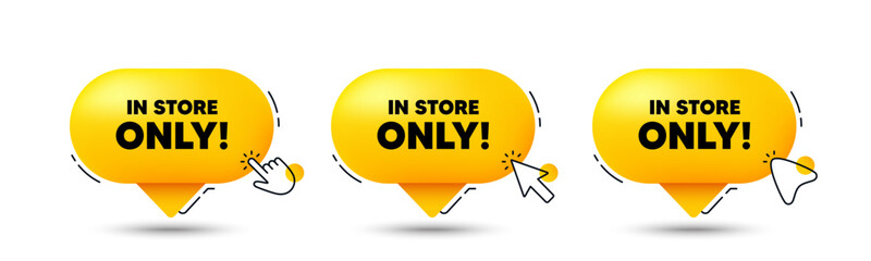 In store sale tag. Click here buttons. Special offer price sign. Advertising discounts symbol. Store sale speech bubble chat message. Talk box infographics. Vector