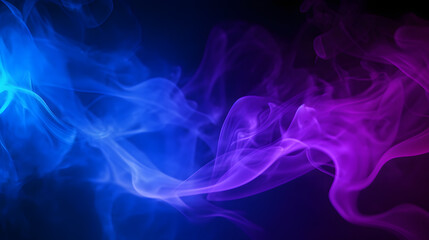 Fototapeta premium Waves of neon swirling blue and purple smoke dark abstract background