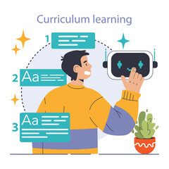 Prompt-engineers writing a command to a artificial neuron network. Artificial intelligence development. Character using AI to create a text or an image. Flat vector illustration