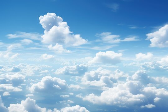 Blue sky background with tiny clouds. 3d illustration. Square composition.