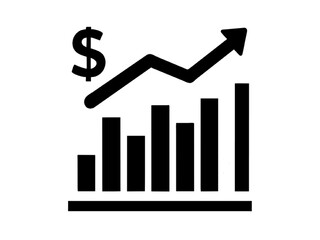 Dollar growth graph black icon, concept illustration, glyph symbol, vector flat sign.