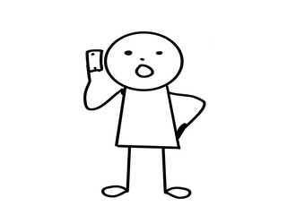 Cartoon stickman talking on a mobile phone. Vector illustration.
