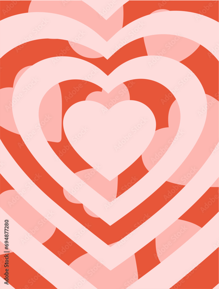 Poster monochrome vertical background of heart shaped tunnel. rainbow romantic pattern. pink and red colors