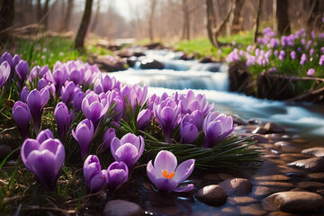 Wild purple crocuses, spring flowers