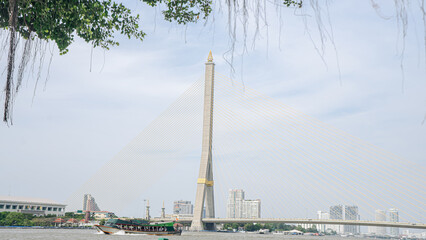 Photos of the location of Rama VIII Bridge, Bridge over the Chao Phraya River. In the heart of...
