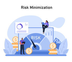 Risk Minimization concept. Outlines strategic financial analysis for investment uncertainty reduction, fostering stable growth. Flat vector illustration