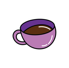 Coffee element of colorful food set. This illustration features a lively, colorful design with intricate outlines, highlighting a violet coffee cup filled to perfection. Vector illustration.
