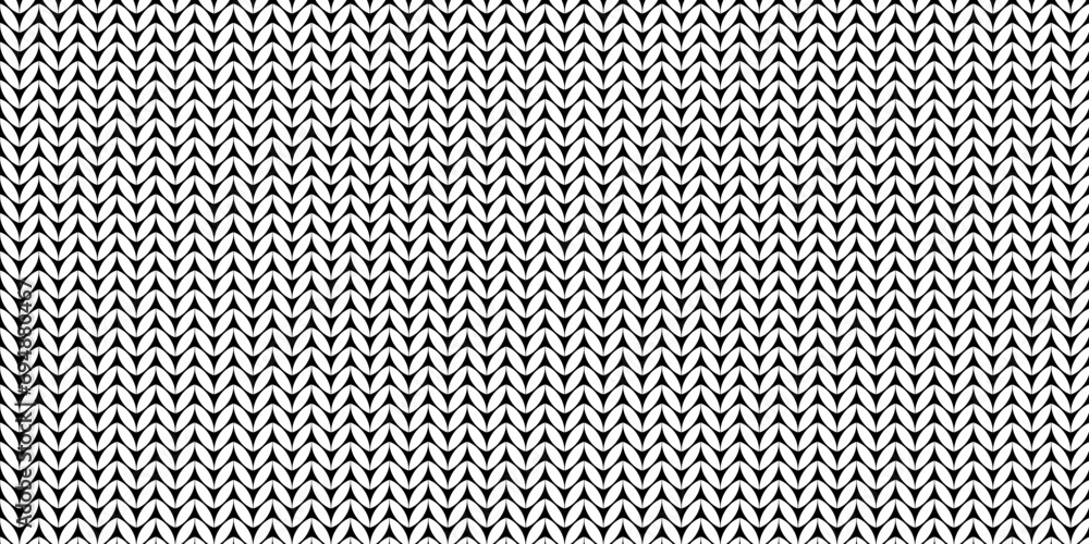 Wall mural knit black and white pattern. knitting seamless classic vector pattern. simple knitted pattern on wh