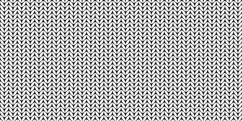 Knit black and white pattern. Knitting seamless classic vector pattern. Simple Knitted pattern on white background..