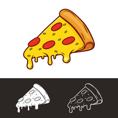 Slice of pizza, Slice of Melted Cheese Pepperoni Pizza, Pizza slice icon vector, Vector art illustration