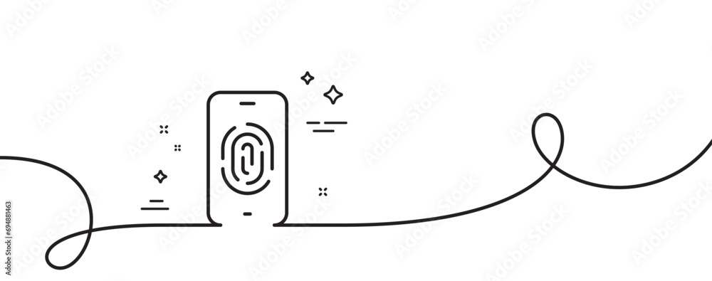 Poster fingerprint line icon. continuous one line with curl. finger print scan sign. biometric identity sym