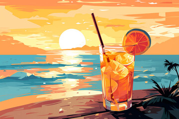 cocktail on the beach with sunset