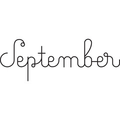 September Month Monoline Outline Lettering. Vector Illustration of Copperplate Calligraphy Style Phrase. Fall Seasonal. 