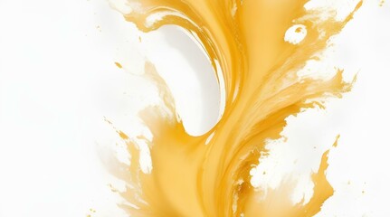 Abstract image designed as waves of liquid yellow color after explosion in a solid white background