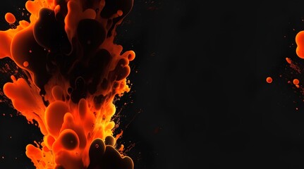 Explosion of liquid orange color with a dark background showing an artistic design - obrazy, fototapety, plakaty