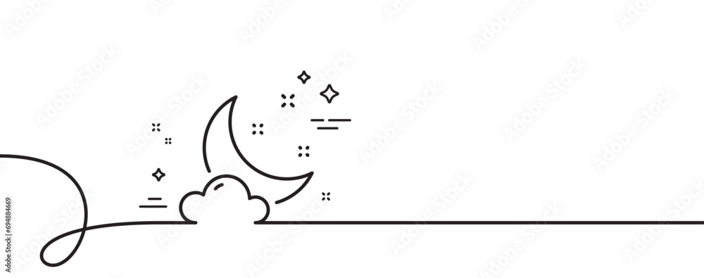 Poster night weather line icon. continuous one line with curl. moon with cloud sign. sleep symbol. night we