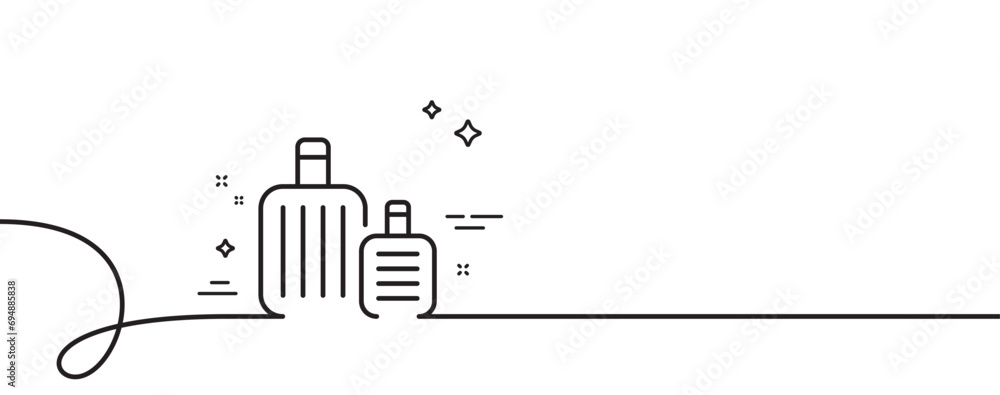 Poster baggage line icon. continuous one line with curl. travel luggage sign. journey bag claim symbol. bag