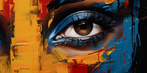 Intense gaze in a portrait, abstract expressionism style, heavy impasto technique