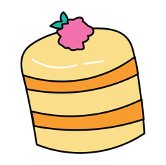 Cake of colorful food set. The vibrant design and clear outlines of this birthday cake image make it a standout choice for your creative endeavors. Vector illustration.