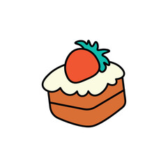 Cake of colorful food set. With its bright and playful colors, this cupcake illustration with clean outlines is perfect for food-themed designs. Vector illustration.