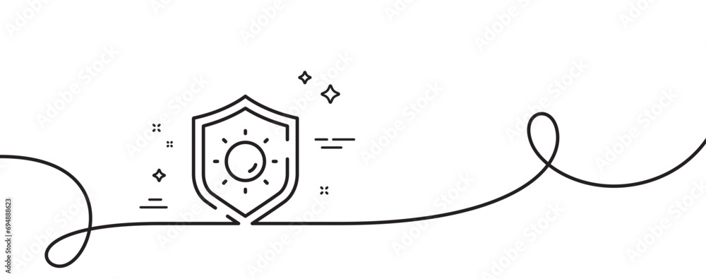 Poster sun protection line icon. continuous one line with curl. uv protect sign. sunscreen effect symbol. s