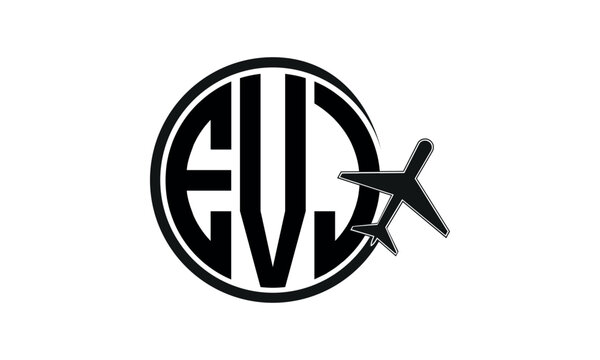 EVJ three initial letter circle tour & travel agency logo design vector template. hajj umrah agency, abstract, wordmark, business, monogram, minimalist, brand, company, flat, tourism agency, tourist